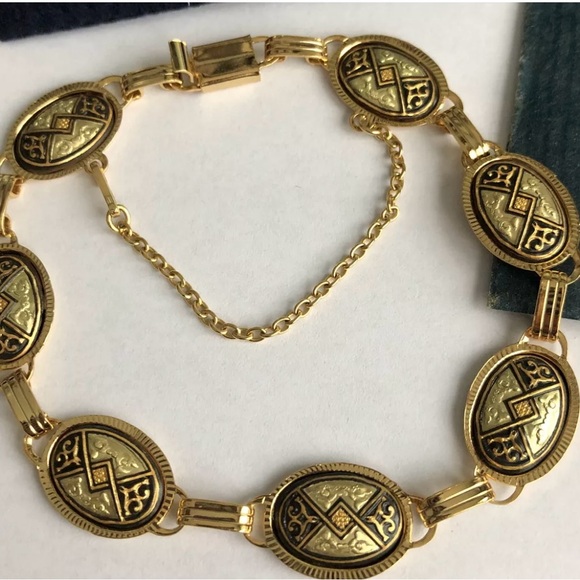 Demascene Link Gold Bracelet New NWT Great Gift!! Beautiful Unique - Picture 1 of 10
